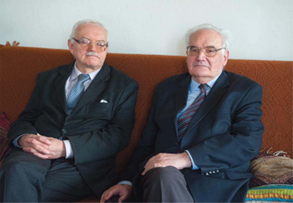 Lesław Peters w gościnie u prof. Władysława Stróżewskiego (z prawej), 3 grudnia 2013 r. Fot.: Jan Zych