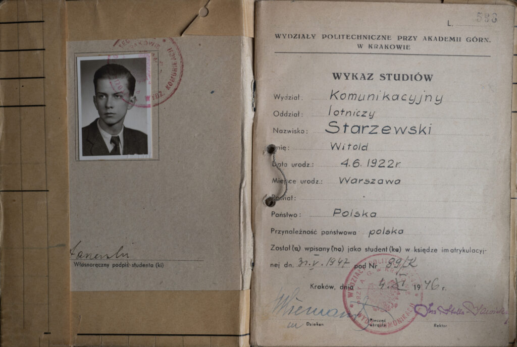 Witold Starzewski został wpisany w księdze immatrykulacyjnej pod nr 89/K, zgodnie z wykazem studiów, maj 1947 r. Fot.: Ze zbiorów Witolda Starzewskiego