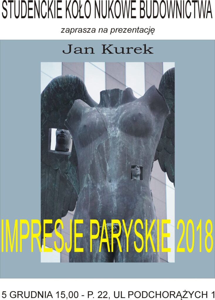 Zaproszenie SKN na prezentację Jana Kurka "Impresje paryskie"