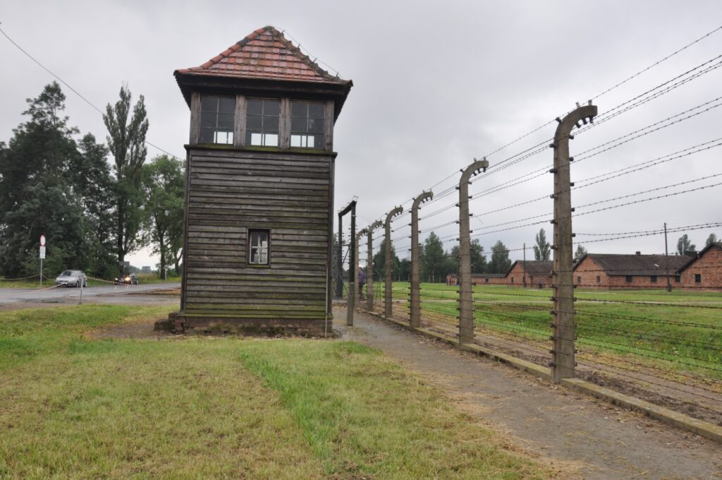 Widok zewnętrzny drewnianej wieży wartowniczej ujętej w projekcie badawczym Fot.: Bartłomiej Krcha