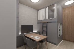 Wizualizacja części dziennej schronu przydomowego (proj.: Filip Jakubczak)