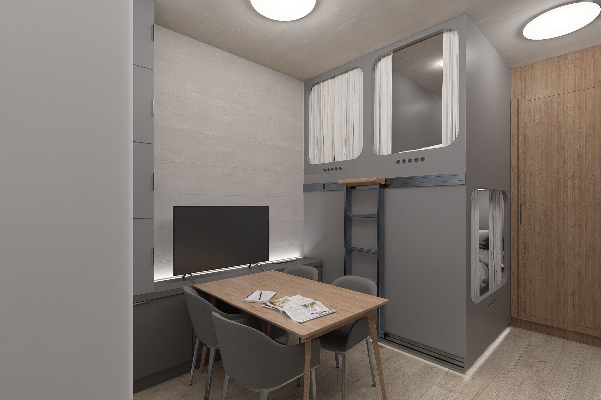 Wizualizacja części dziennej schronu przydomowego (proj.: Filip Jakubczak)
