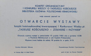 I Konkurs Kościuszkowski zaproszenie na  otwarcie wystawy 1982 r. 
Fot.: Jan Zych